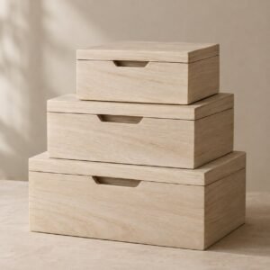 Boîtes de rangement en bois de paulownia, lot de trois, shown on a plain studio background