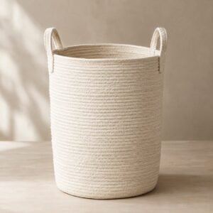 Corbeille à linge en coton tressé, 55 L, shown on a plain studio background