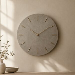 Horloge murale en béton et laiton, 25 cm, shown on a plain studio background