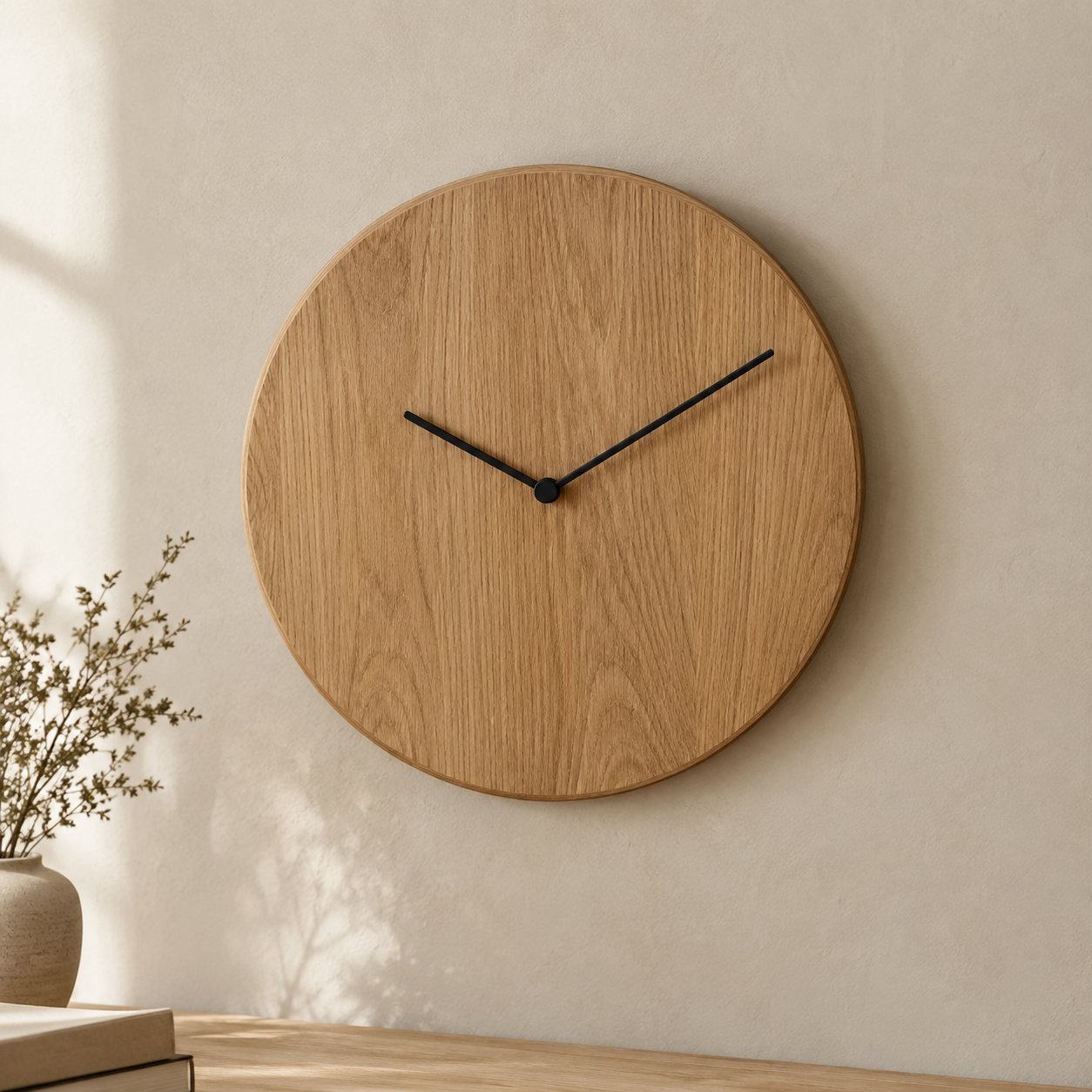 Horloge murale silencieuse en chêne, 30 cm, shown on a plain studio background