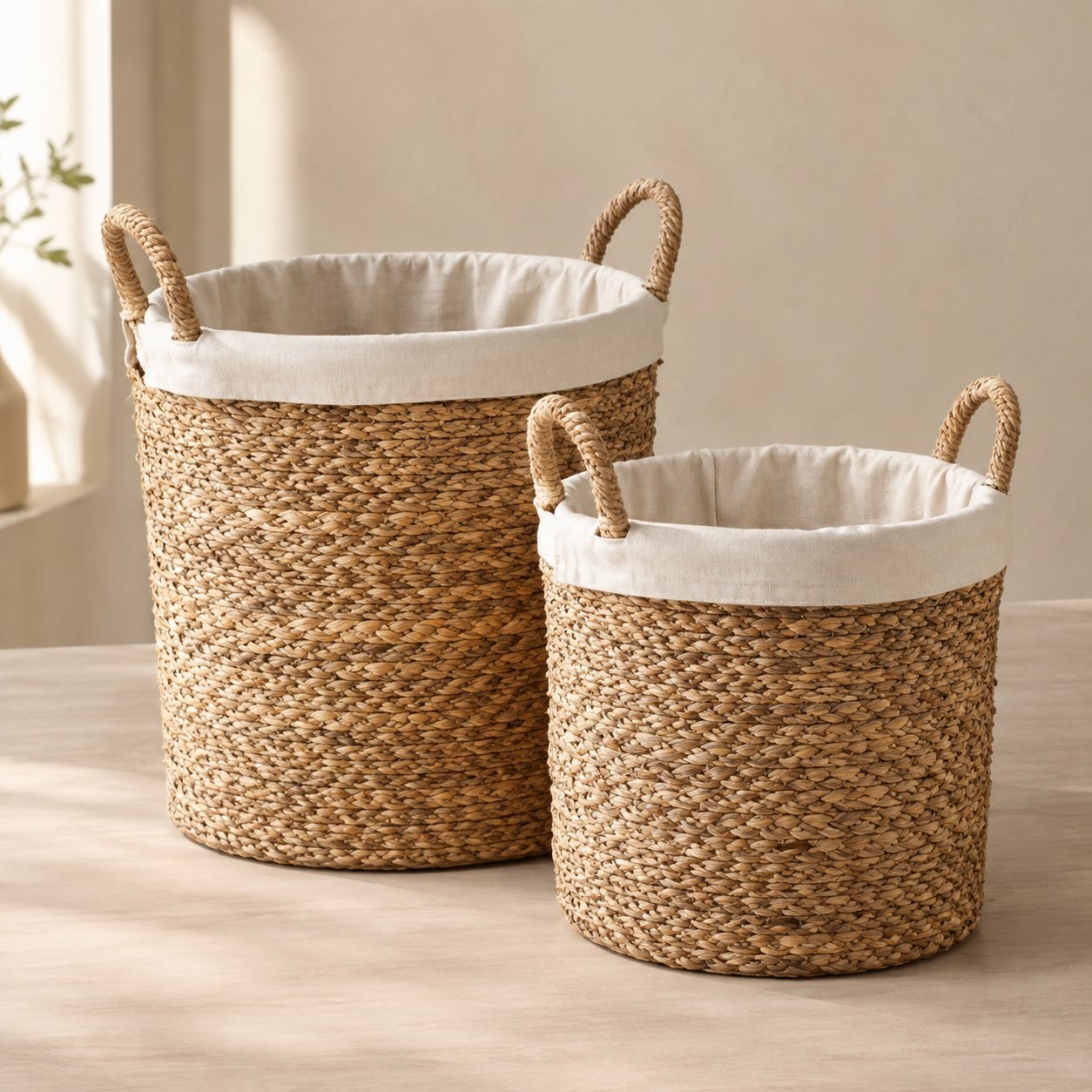 Paniers en jonc de mer, lot de deux, shown on a plain studio background